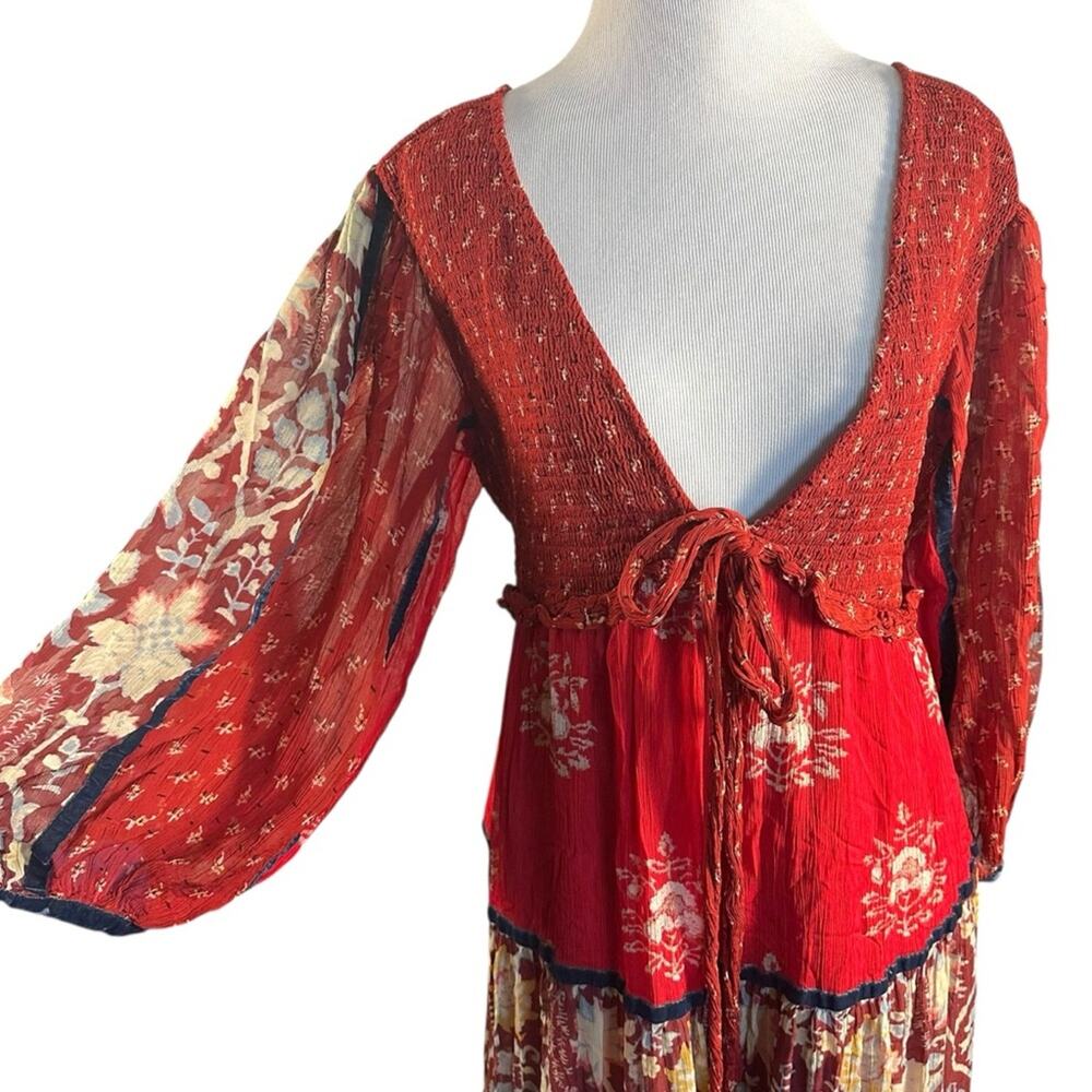 Free People Bohemian Gypsy Witchy Bali Laurel Maxi Dress Medium Patchwork 70s - Picture 8 of 14